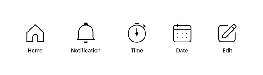 Fototapeta Address, home icon. Notification bell icon. Stopwatch timer icon. date Calendar icon. edit pen icon - Web icons set obraz