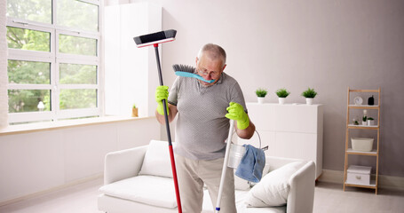 Funny Confused Cleaner Man In Various