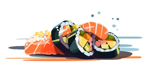 Sushi on white background. Image of sushi in flat design.