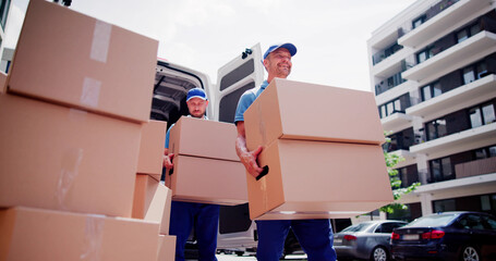 Truck Mover Unloading Van Carrying Boxes