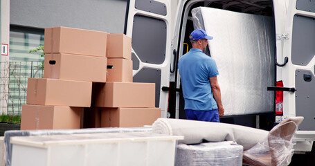 Mattress Delivery Truck. Movers Transporting