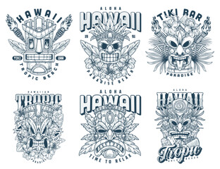 Obraz premium Hawaii mascots set emblems monochrome