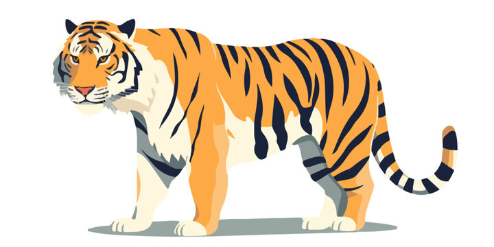 Cute tiger isolated. Beautiful image of a tiger. Tiger in flat style.