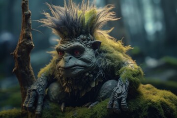 Troll creature in green magic forest