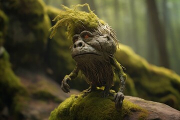 Troll creature in green magic forest. Generative AI 3