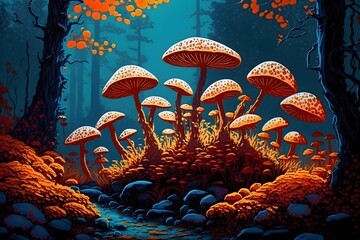 Obraz na płótnie Canvas Secret Mushroom Forest oil painting high contrast colors 