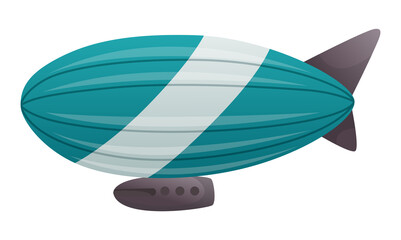 Zeppelin passenger airship. Bright colored cigar shaped balloon or retro zeppelin with stripes cabin for people elongated. Huge balloon with helium for free travel tourism.  cartoon art © designer_things