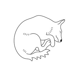 Vector isolated one single sleeping dead dog wolf  colorless black and white contour line easy drawing
