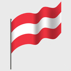 Waved Austria flag. Austrian flag on flagpole. Vector emblem of Austria.