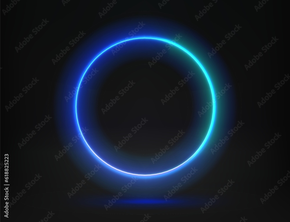 Poster Abstract studio with glowing circle frame of neon light. 3d vector illustration