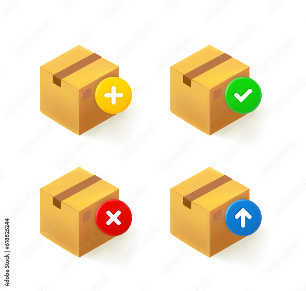 Poster Postage box icon set with different pictograms. 3d vector icons set