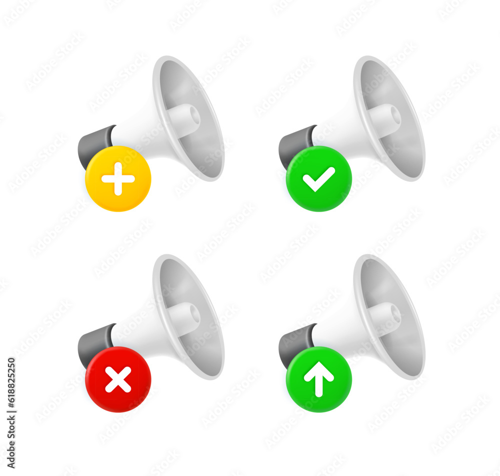 Aufkleber bullhorn icons set with different pictograms. 3d vector icons set