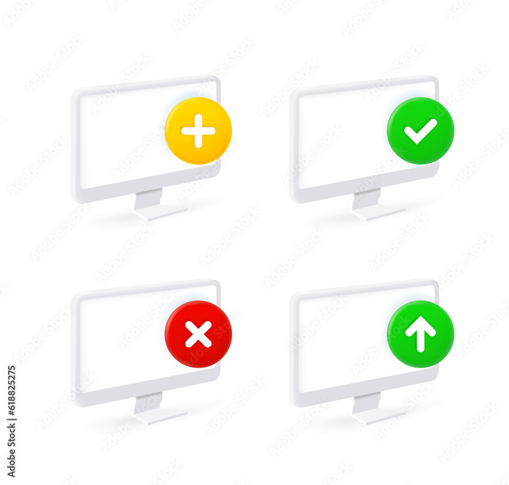 Leinwandbilder Desktop computer icons set with different pictograms. 3d vector icons set isolated on white background