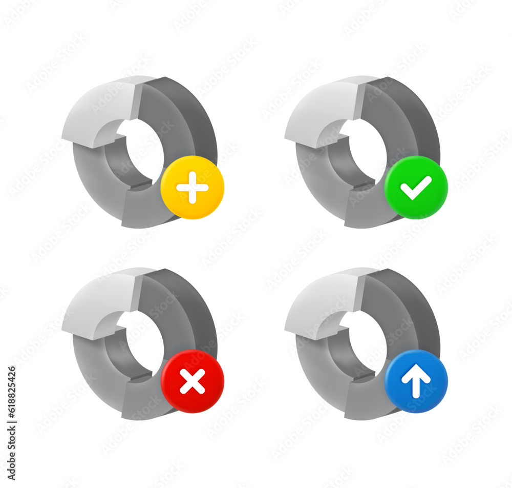 Leinwandbilder pie chart icon set with different pictograms. 3d vector icons set