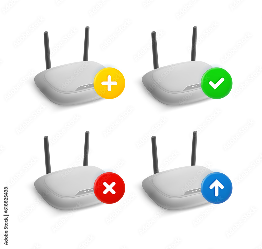 Poster Wifi router icon set with different pictograms. 3d vector icons set