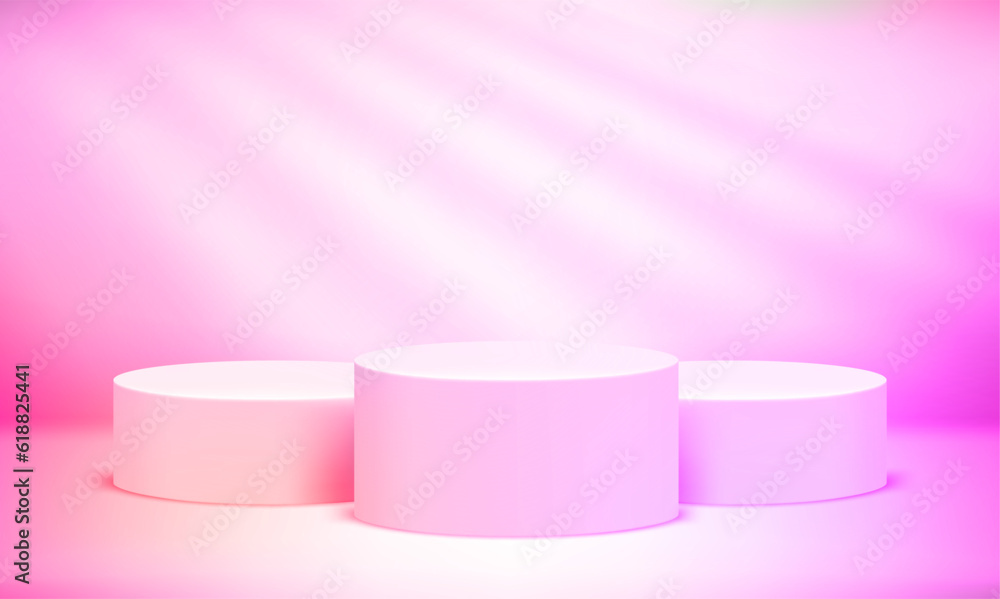 Poster vivid interior with sunlight from the window and pedestal for products. realistic 3d style vector il