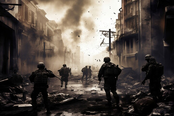 Fototapeta premium soldiers suppress the urban uprising