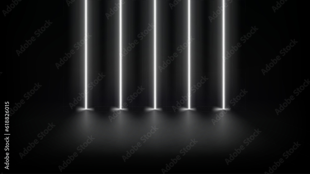 Poster abstract studio with glowing neon lights. 3d vector illustration
