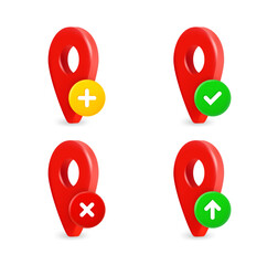 Map pins icons set with different pictograms. 3d vector icons set isolated on white background