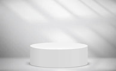 Bright Studio with podium and light of a window. Vector 3d illustration 
