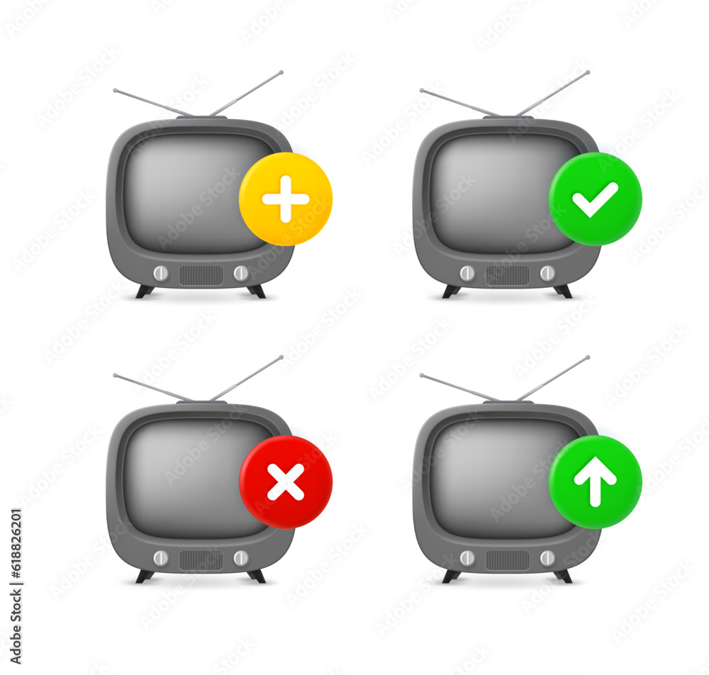 Aufkleber tv-set icons set with different pictograms. 3d vector icons set isolated on white background