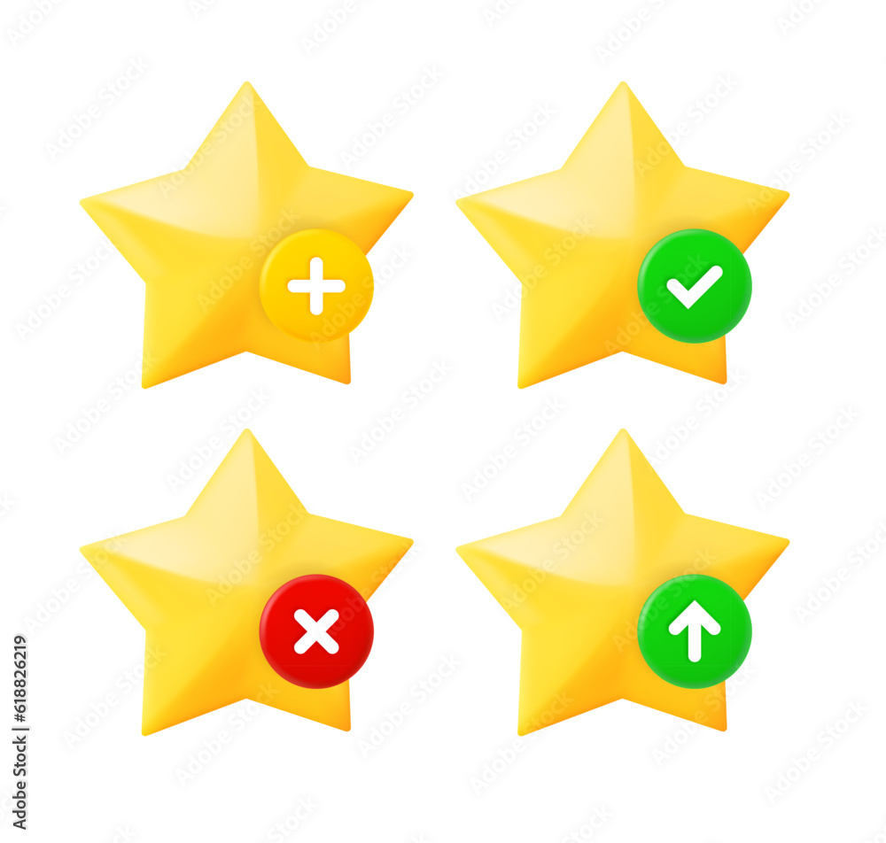 Poster star icons set with different pictograms. 3d vector icons set isolated on white background