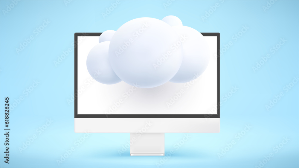 Poster Modern computer with cloud. Cloud technology concept. 3d vector mockup
