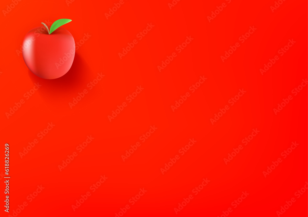 Poster vector wallpaper with red apple icon. 3d vector background with copy space