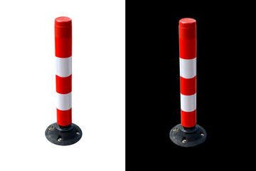 A traffic cone separating the road on a white and black background