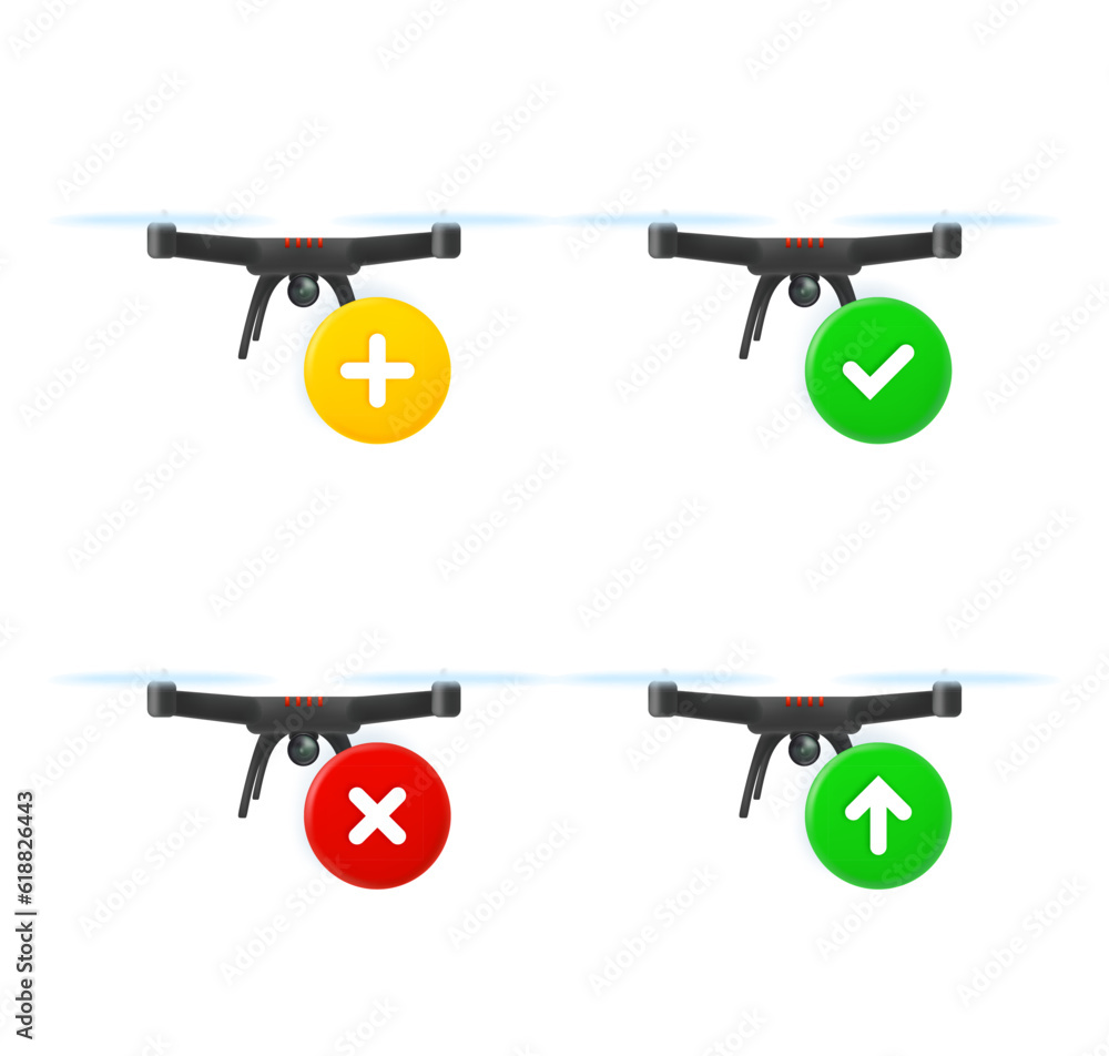 Aufkleber Drone icons set with different pictograms. 3d vector icons set