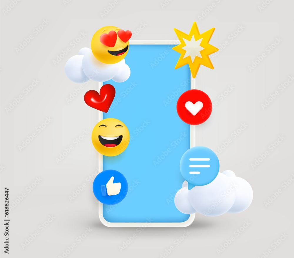 Poster modern smartphone with shield and blank screen. 3d vector illustration