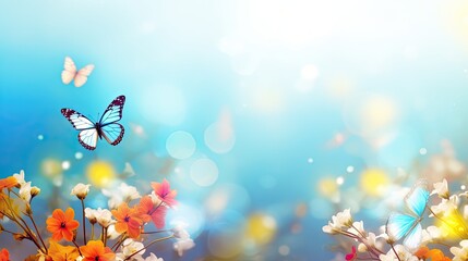 Fresh Spring Flower and Butterfly in Abstract Nature Background for April, May and Easter Design: Generative AI