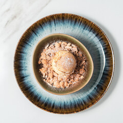 Beautiful blue bowl ice cream dessert