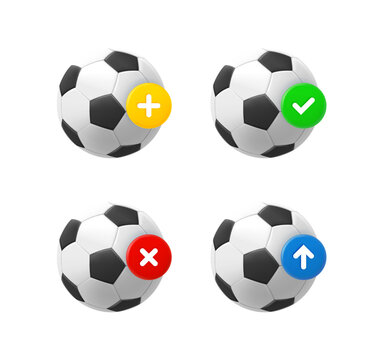 Football ball icon set with different pictograms. 3d vector icons set