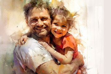 Watercolor illustration of father and daughter