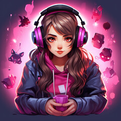 Gamer and music girl with headphones