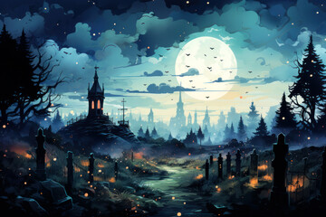 Halloween landscape with moon