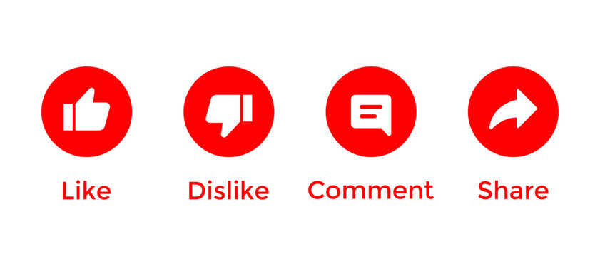 Like, dislike, comment, and share icon vector. Support streaming channel subscription elements