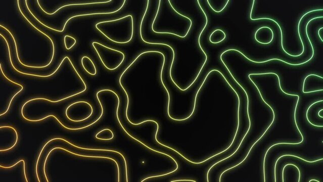 Interesting magical bright pattern with oval lines in motion. Design. 3D moving fluid pattern with topographic lines. Cyberliquid with topographic pattern looped animation