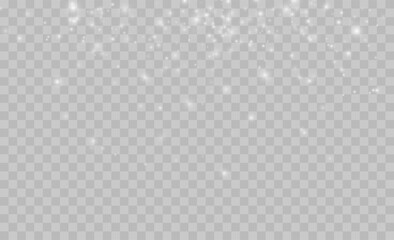 White png dust light. Bokeh light lights effect background. Christmas background of shining dust Christmas glowing light bokeh confetti and spark overlay texture for your design.