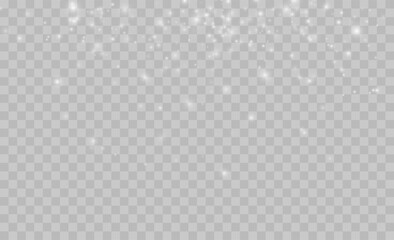 White png dust light. Bokeh light lights effect background. Christmas background of shining dust Christmas glowing light bokeh confetti and spark overlay texture for your design.