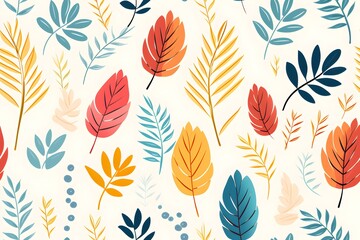 simple seamless doodle Boho foliage botanical tropical leaves and floral themed pattern