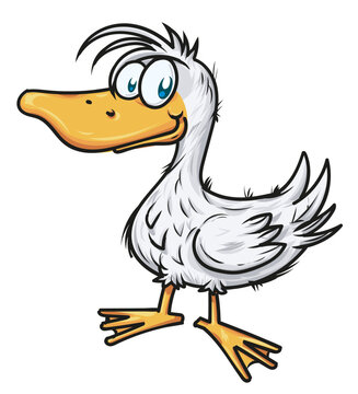 Happy cartoon duck. Vector clip art illustration