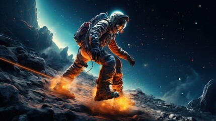 Fototapeta na wymiar a astronaut running on a rocky surface. Generative AI Art.