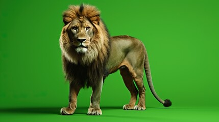 Fototapeta na wymiar a lion standing on a green background. Generative AI Art.
