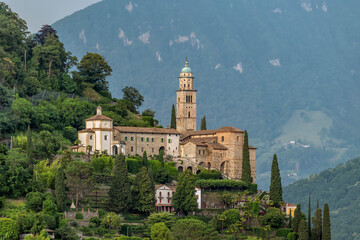 Fototapeta premium Church of Santa Maria del Sasso, overlooking Lake Lugano, Morcote, Switzerland