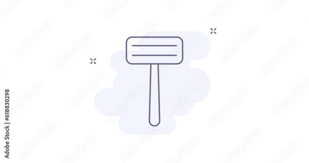 Poster razor animated outline icon on white. shaving razor line icon 4k video motion design for web, mobile