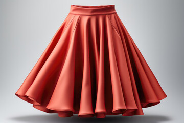 Red Fabric Flared Skirt On White Background. Generative AI