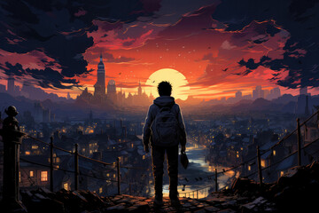 Young Traveler In Of A Vibrant Cityscape. Generative AI