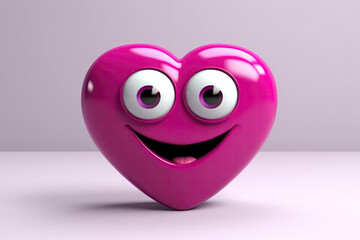 Valentines Day Bright Magenta Heart Shape With Smile Big Eyes Glossying. Generative AI